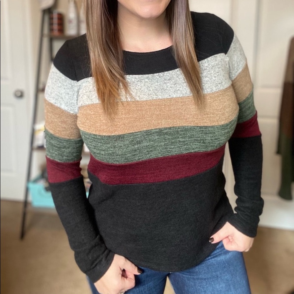 Black Color Block Long Sleeve Top